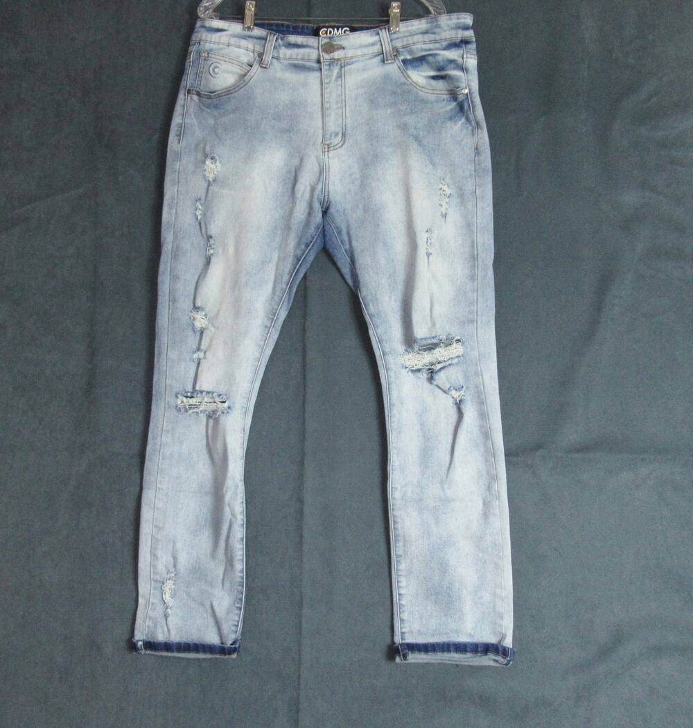 CDMG & Co Jeans Mens 36X32 Blue Denim Distressed Moto Hip Hop Punk Grunge